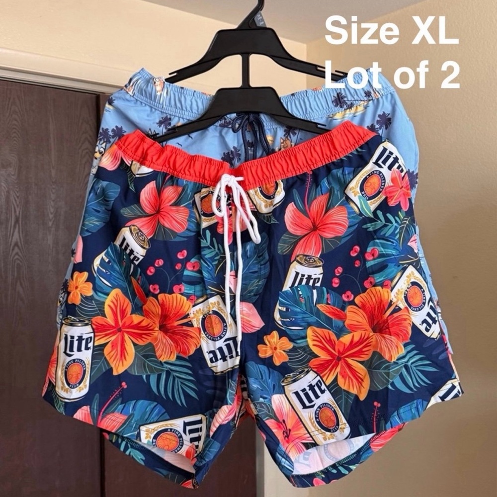 Miller Lite/ Bluey Men's   Tropics Graphic Swim Shorts, lot of 2